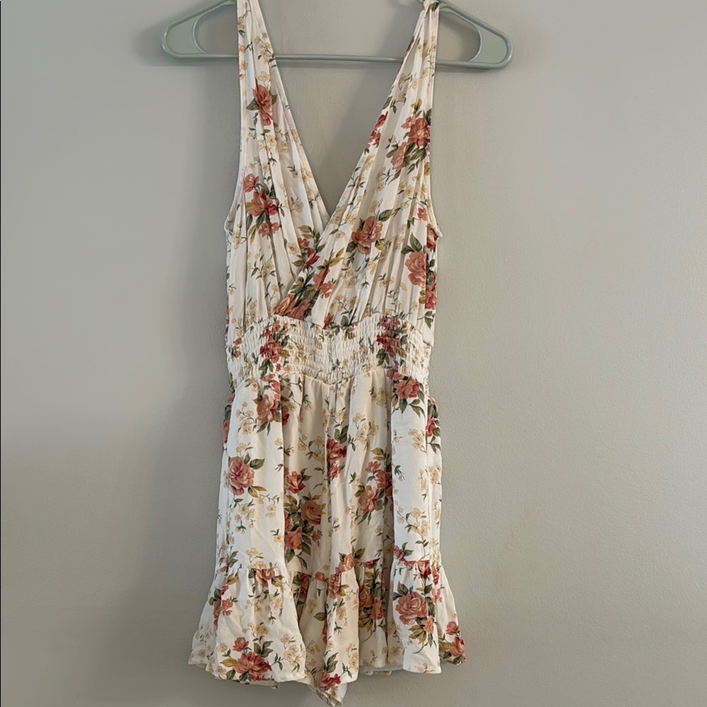American Eagle Outfitters Floral Romper - Cream and Red